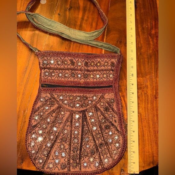 NEW BROWN hobo cloth bag with mirror and detailed trim - Picture 10 of 12